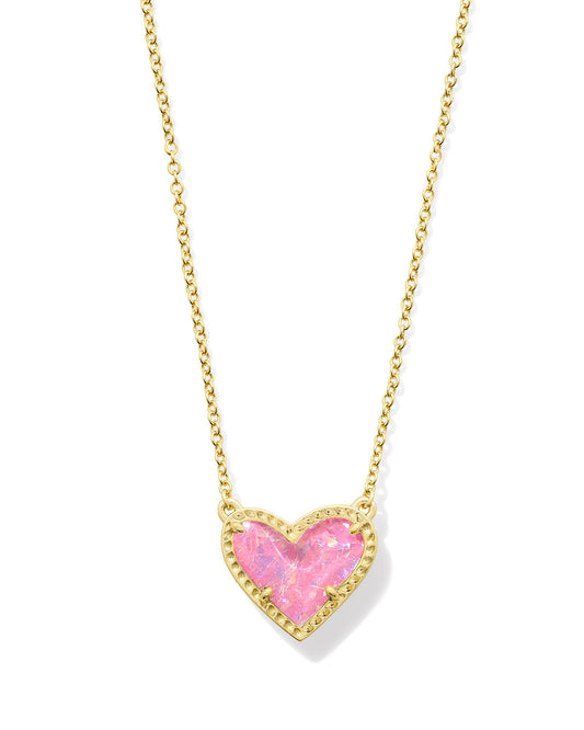 Kendra Scott Ari Heart Pendant Necklace in Gold Pink Glitter Glass