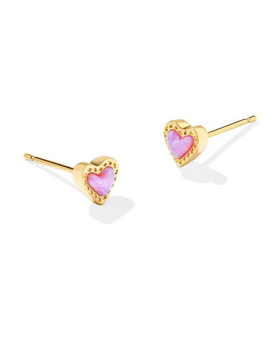 Kendra Scott Mini Ari Heart Stud Earring in Bubblegum Pink Kyocera Opal