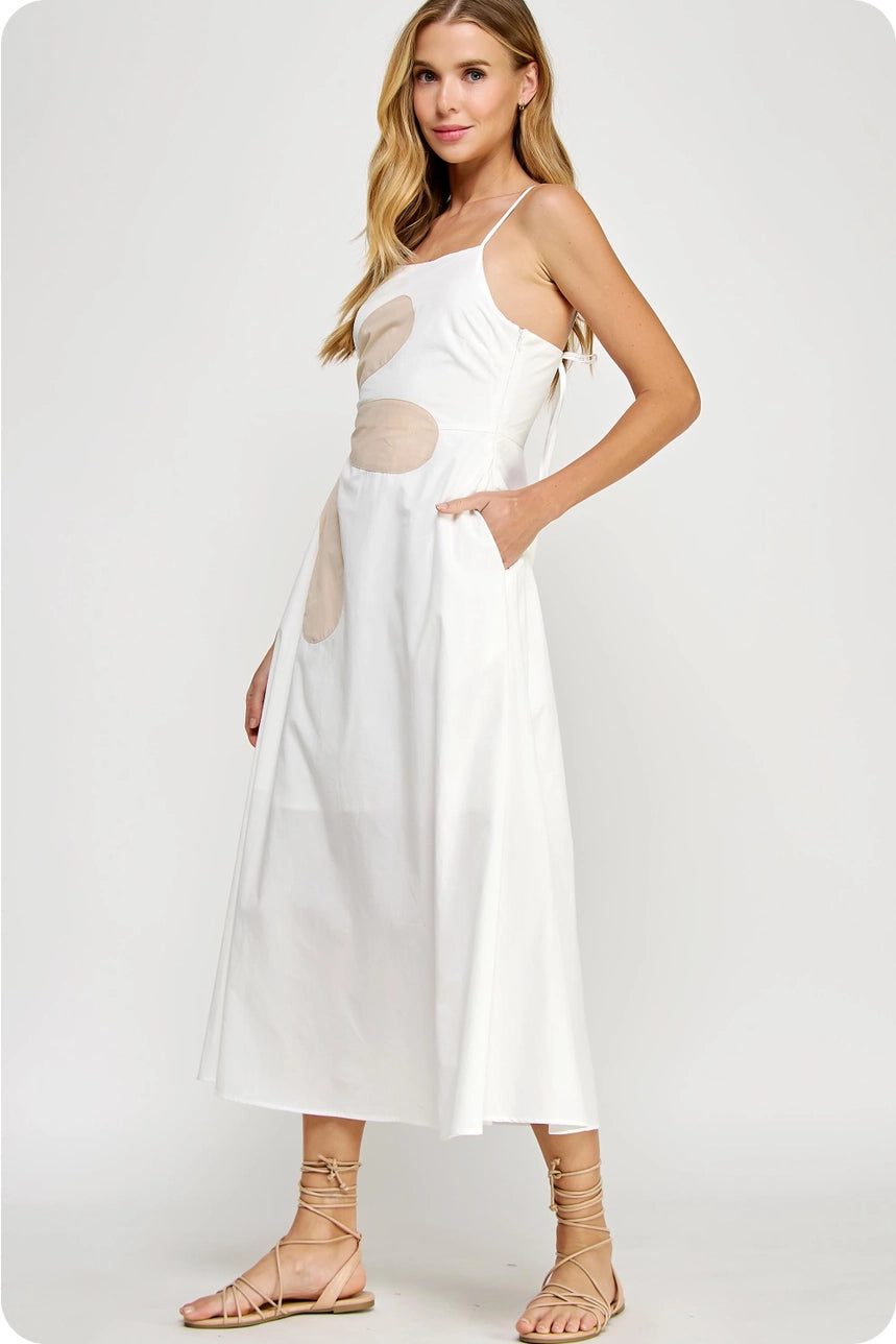 Sleeveless Side Cut-Out Flower Midi Dress