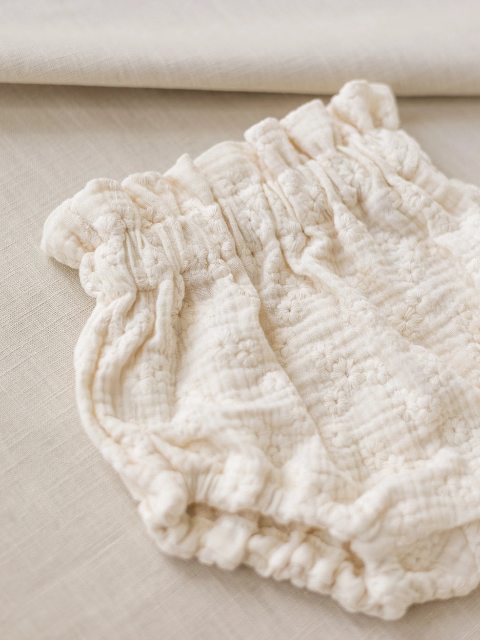 Cream Floral Embroidered Baby Bloomers