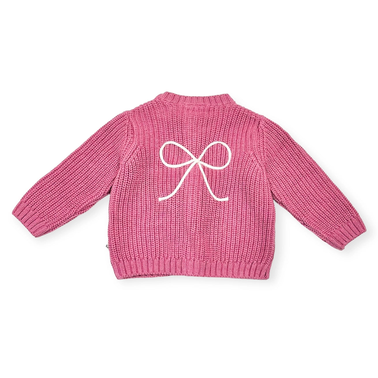 Bow Embroidered Chunky Knit Slouchy Baby Cardigan