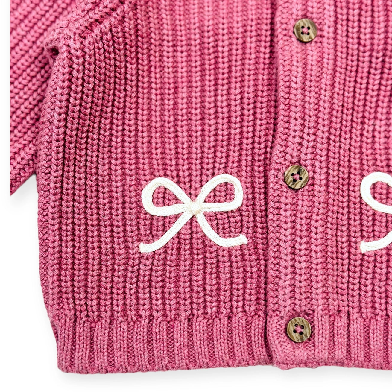 Bow Embroidered Chunky Knit Slouchy Baby Cardigan