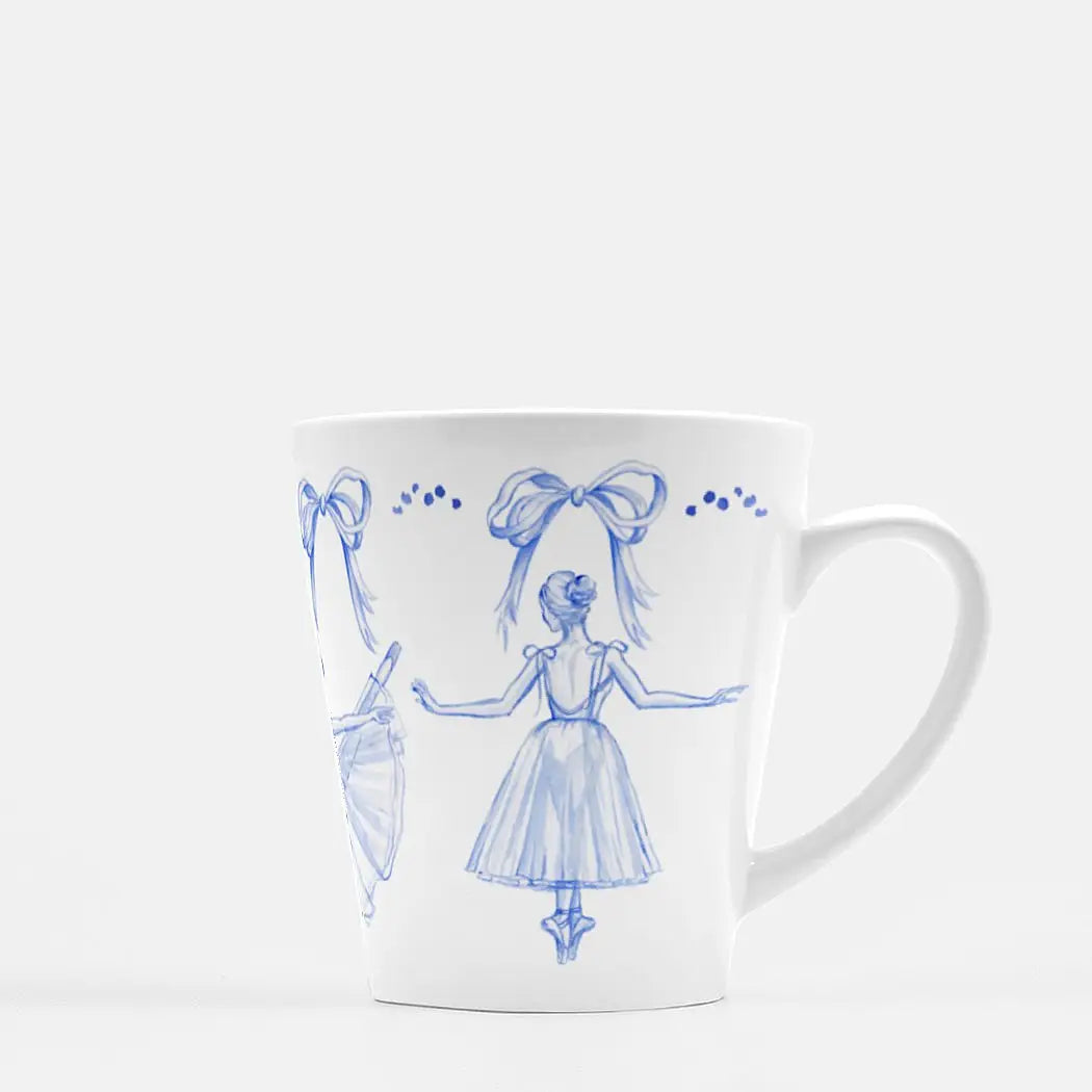 Blue and White Ballerinas Watercolor Latte Mug