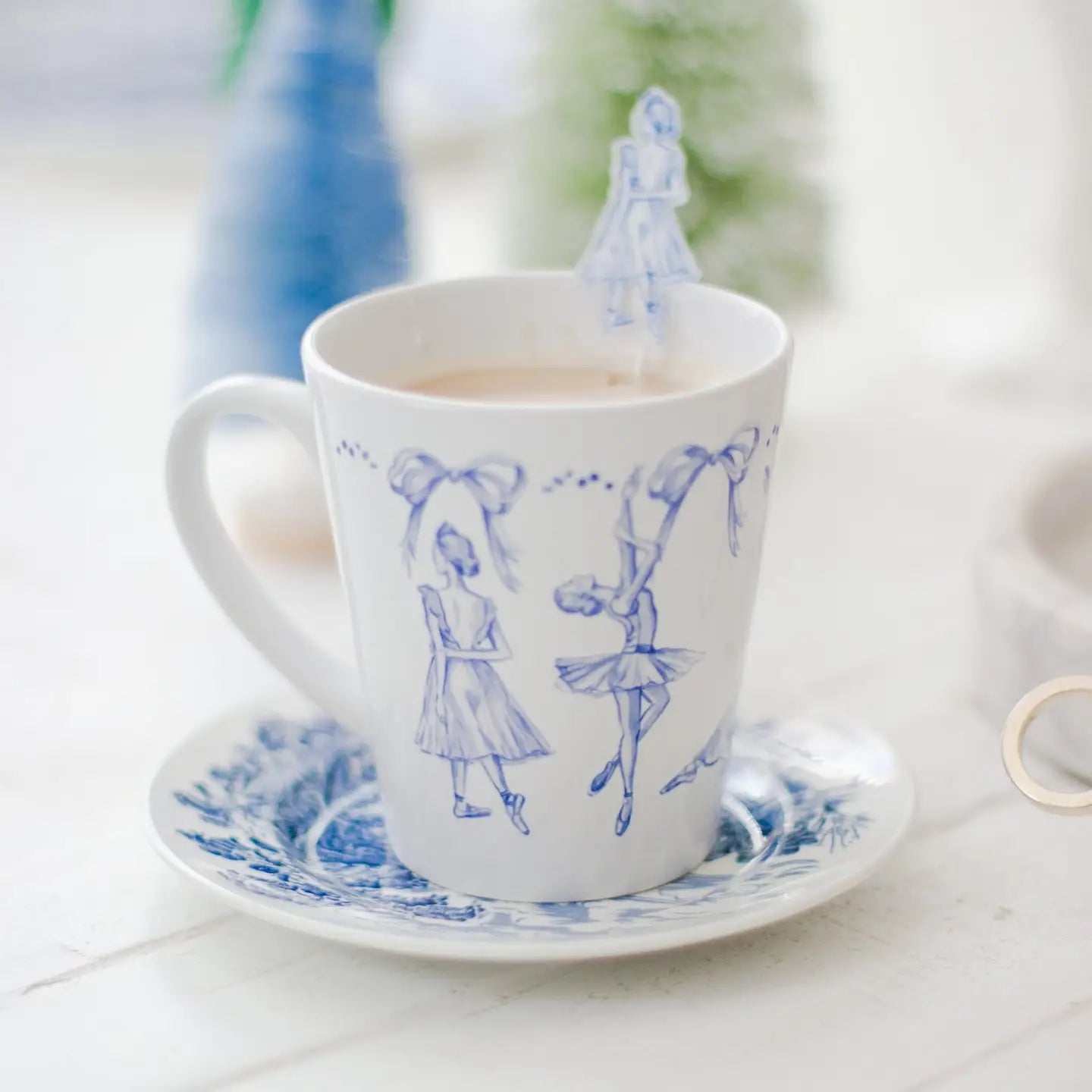 Blue and White Ballerinas Watercolor Latte Mug