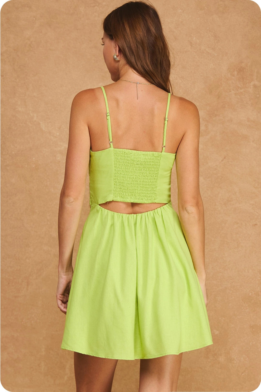 Floral Pearl Applique Cutout Back Mini Dress