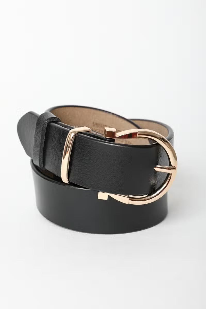 Horseshoe Gold Buckle Leather Belt