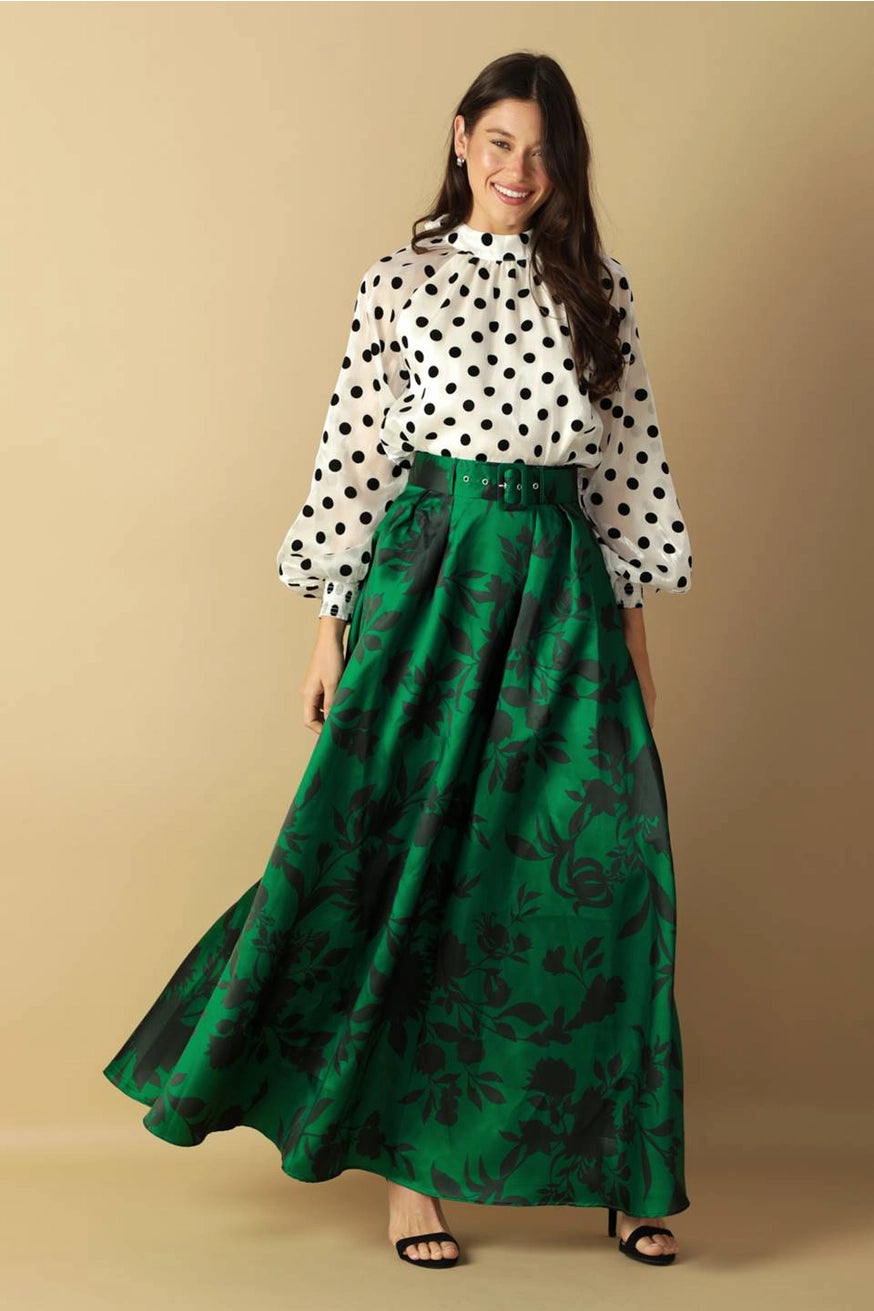 Lush Green  Floral Maxi Skirt