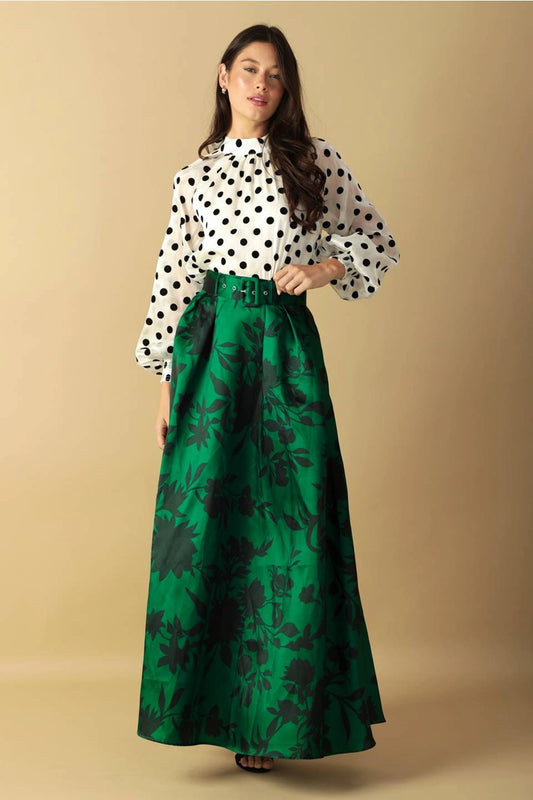 Lush Green  Floral Maxi Skirt