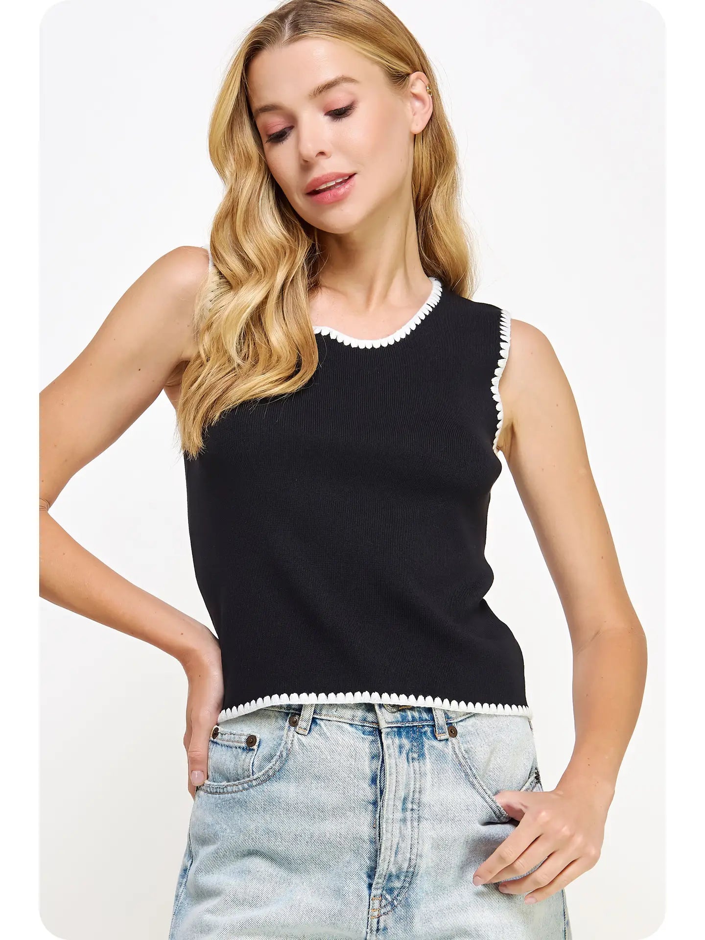 Embroidered Knit Tank Top