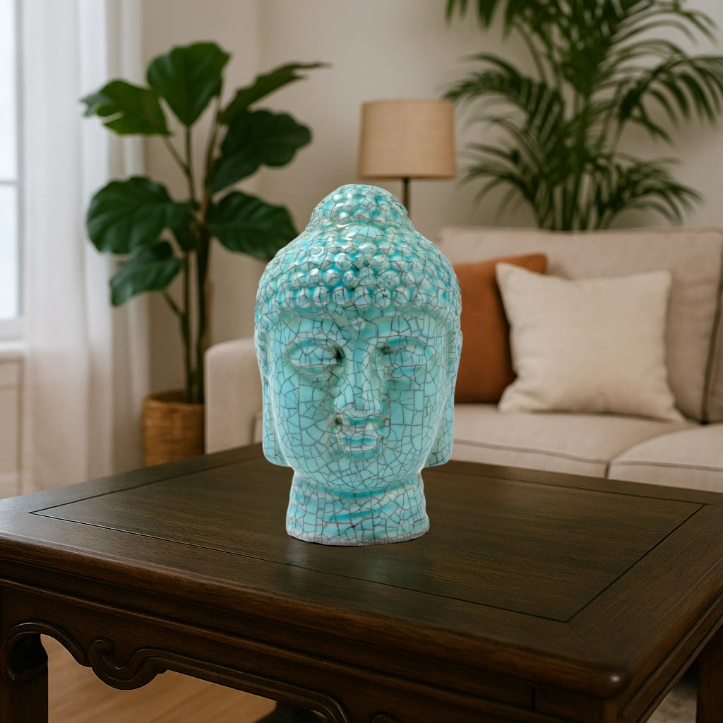 Blue Crackle Buddha Head