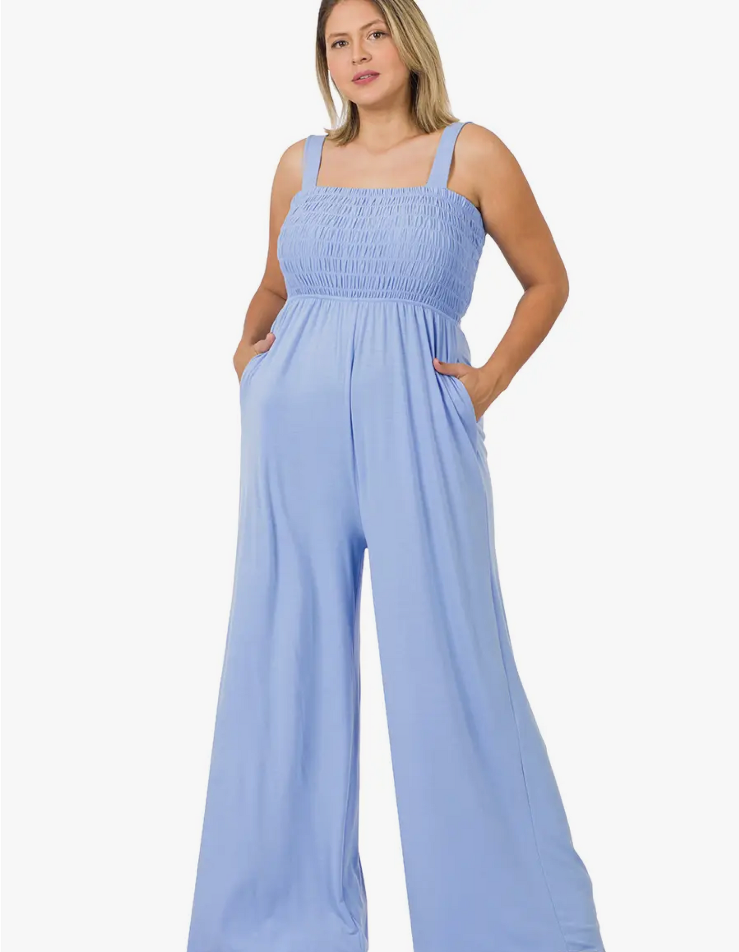 Smocked Blue Curvy Fit Jumpsuit