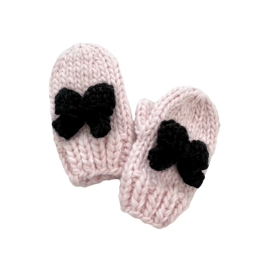 Black Bow Pink Crocheted Baby Mittens