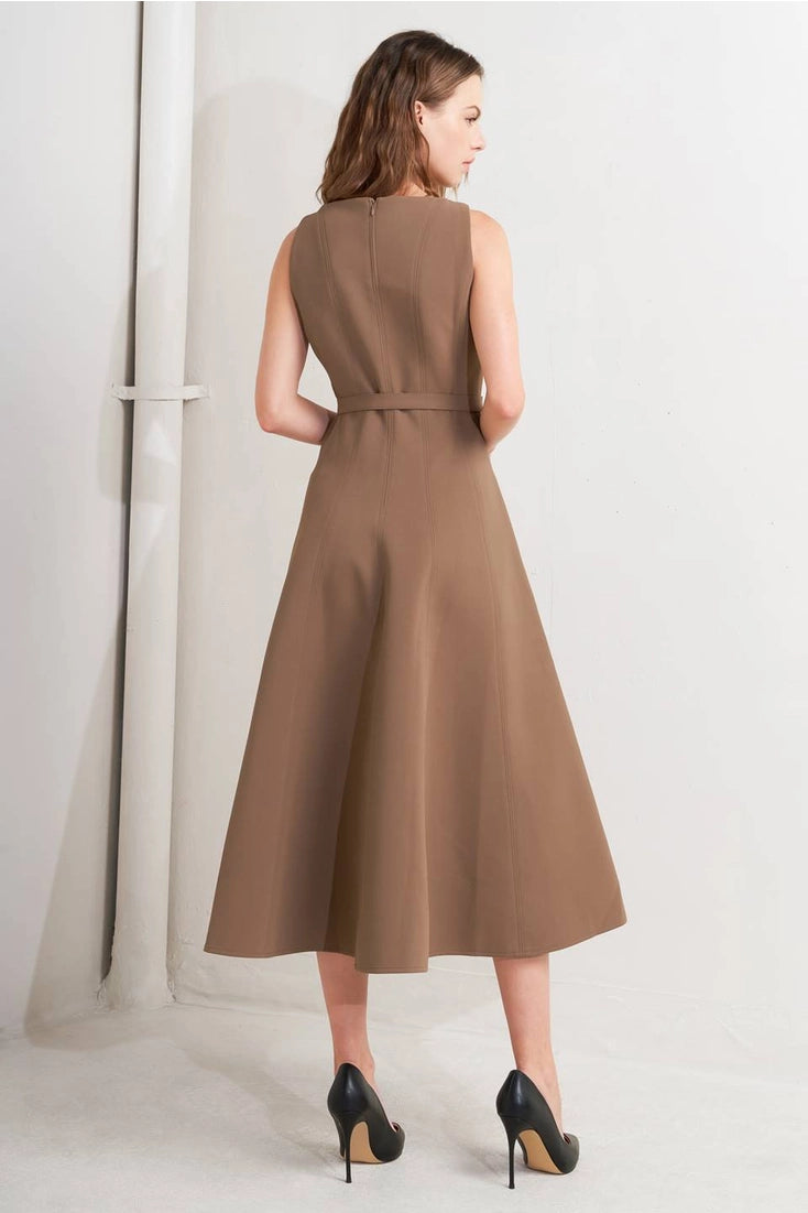 brown formal dress midi Women's Bougie A-line Midi Dress Brown XS/S/M/L/XL MEAN BLVD Brown / M