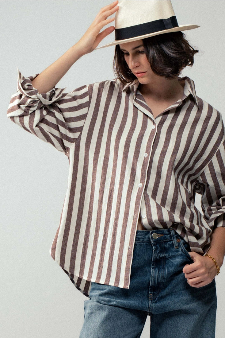 Brown Striped Button Down Shirt