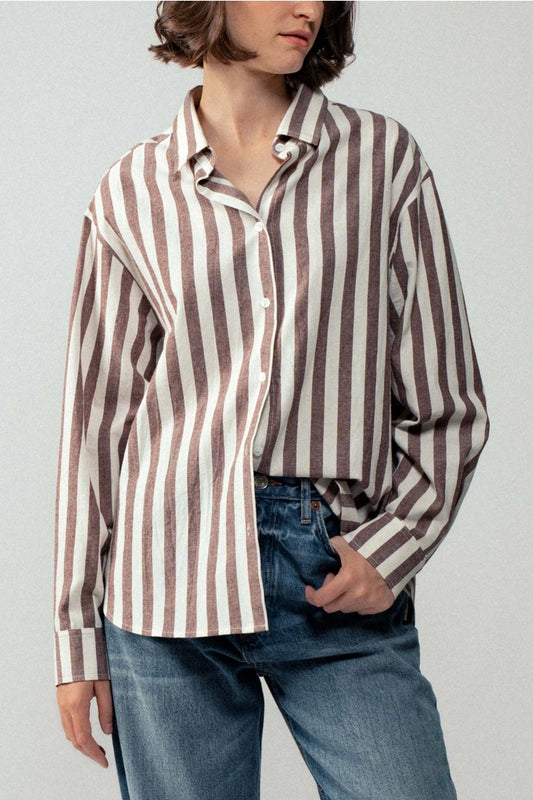 Brown Striped Button Down Shirt