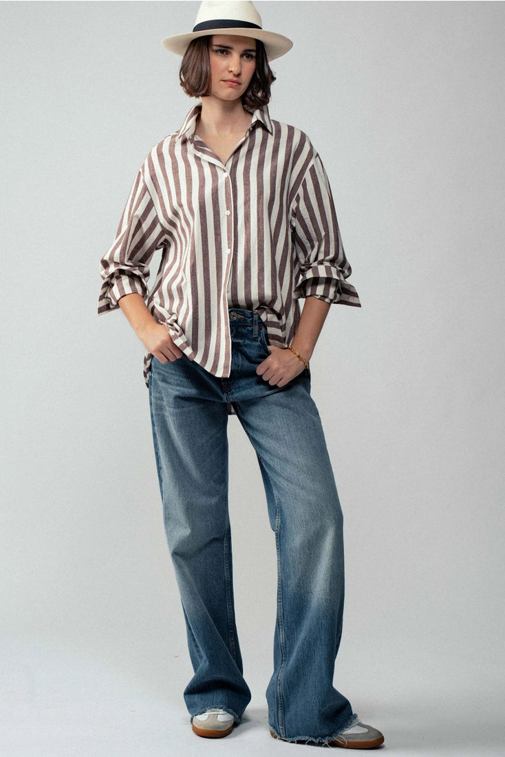 Brown Striped Button Down Shirt