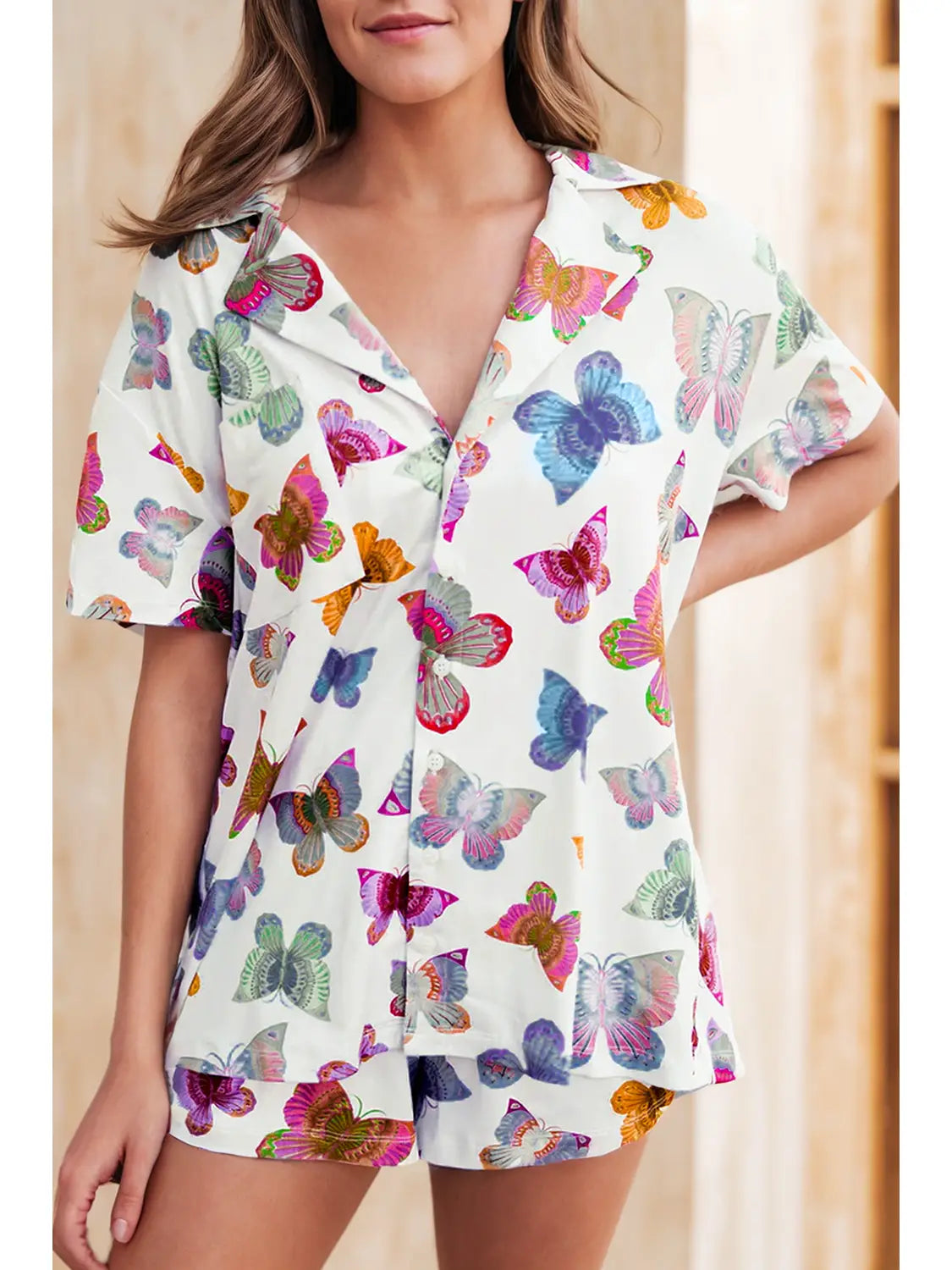 Sunday Morning Rainbow Butterfly-Printed Pajamas Set