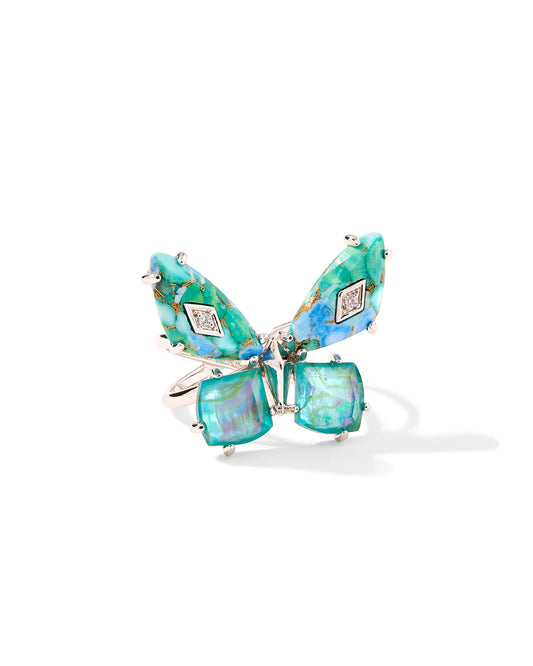 Kendra Scott Butterfly Ring Silver Bright Aqua Mix