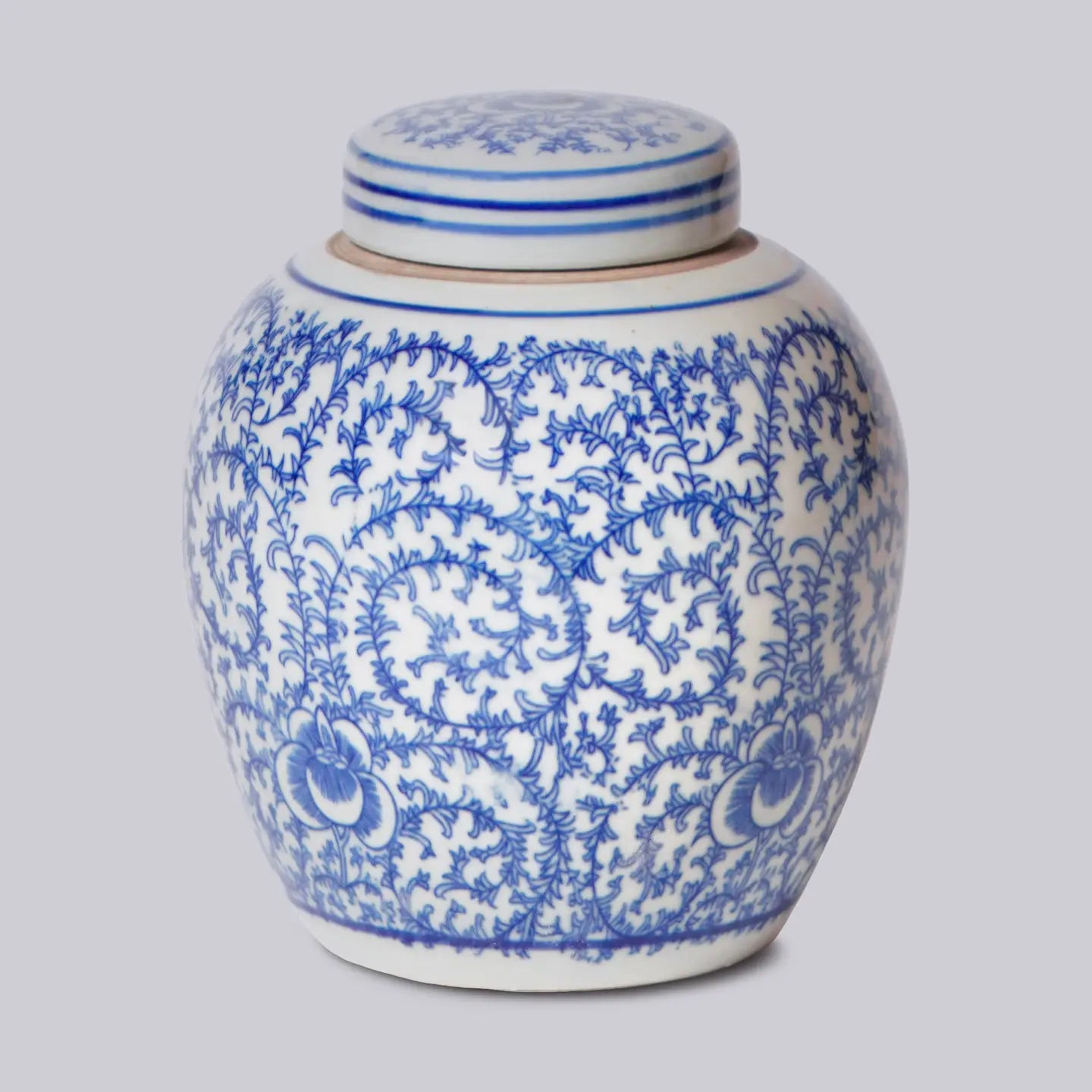 Blue and White Porcelain Scrolling Peony Round Jar