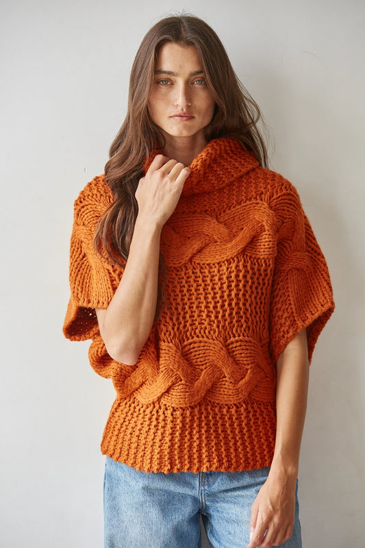 Burnt Orange Short Sleeve Turtle Neck