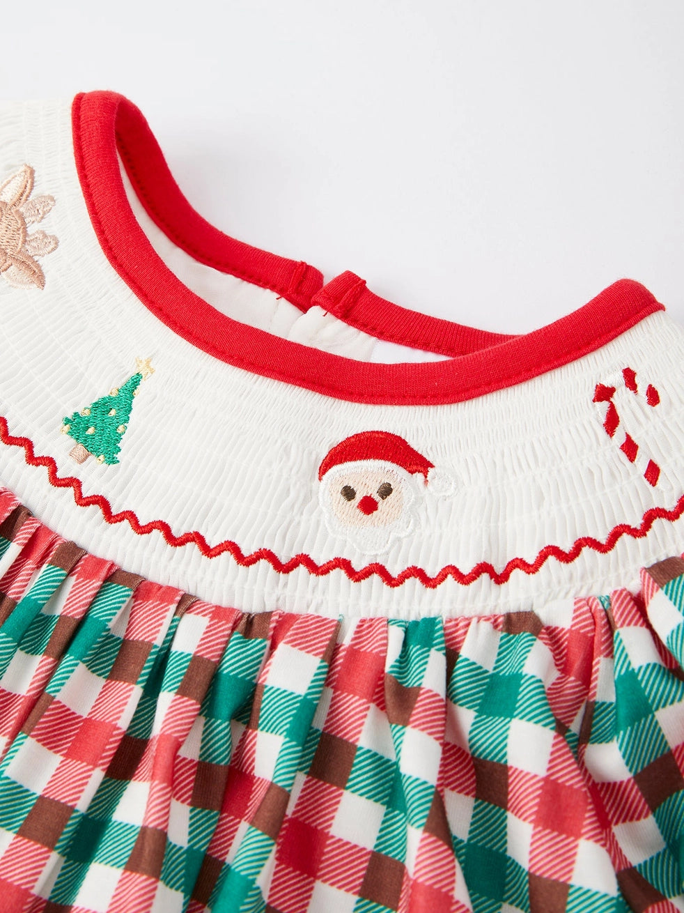 Christmas Plaid Smocking Embroidered Girls Outfit Set