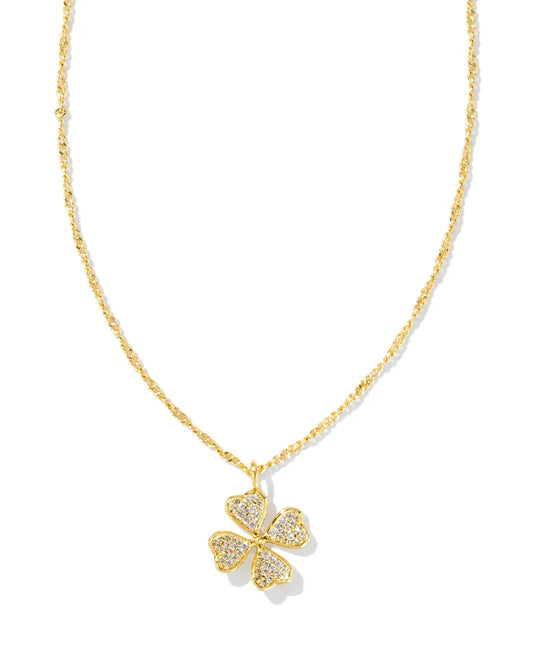 Kendra Scott Clover Crystal Short Pendant Necklace Gold White Crystal
