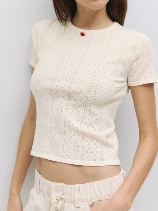 Cream Pointelle Top