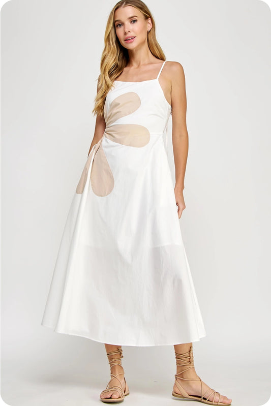 Sleeveless Side Cut-Out Flower Midi Dress