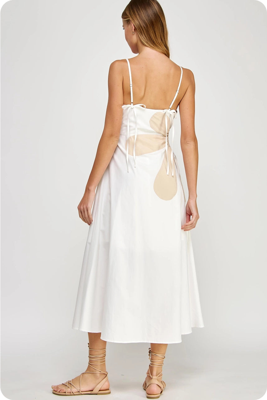Sleeveless Side Cut-Out Flower Midi Dress