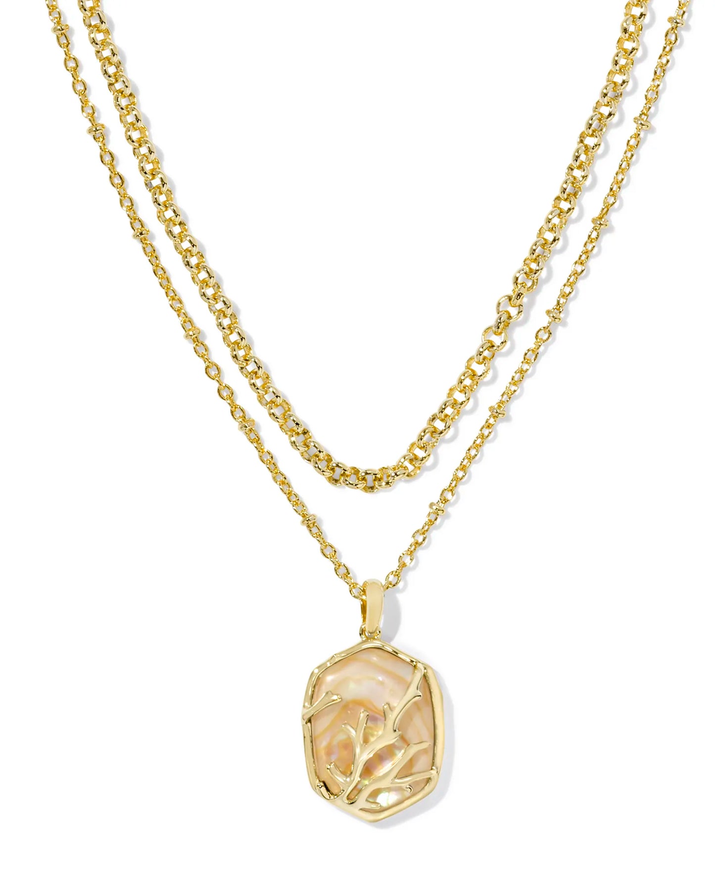 Kendra Scott Daphne Coral Frame Multi Strand Necklace Gold Iridescent Abalone