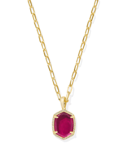 Kendra Scott Daphne Pave Frame Short Pendant Necklace in Berry Mica