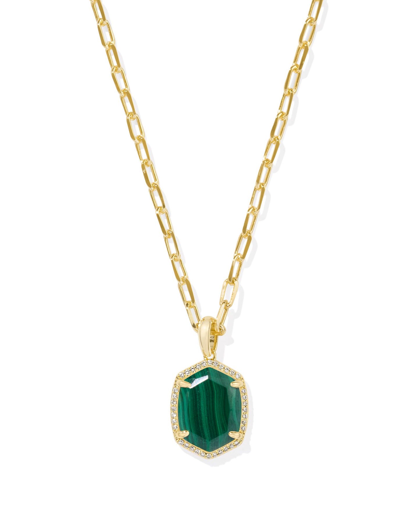 Kendra Scott Daphne Pave Frame Short Pendant Necklace in Green Malachite