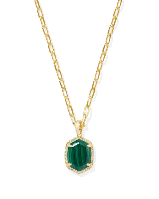 Kendra Scott Daphne Pave Frame Short Pendant Necklace in Green Malachite