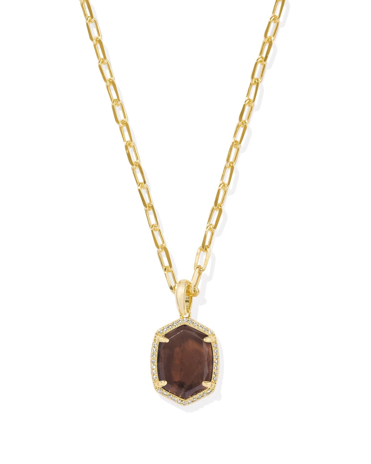 Kendra Scott Daphne Pave Frame Short Pendant Necklace in Smoky Quartz