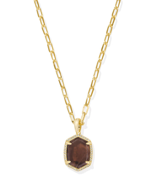 Kendra Scott Daphne Pave Frame Short Pendant Necklace in Smoky Quartz