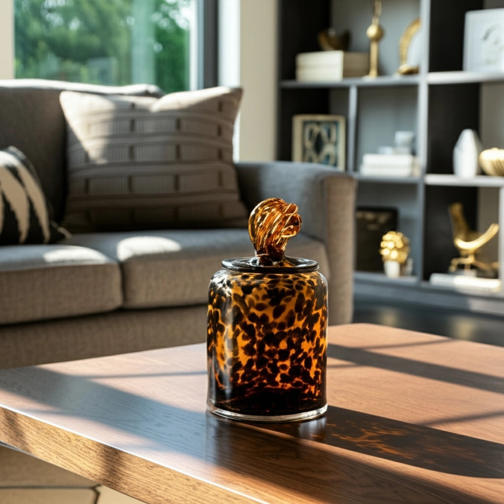 Orange Glass Knot Lid Decorative Jar