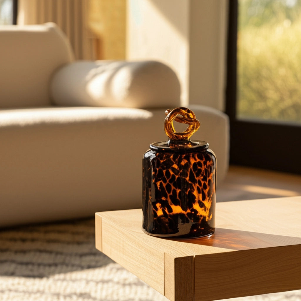 Orange Glass Knot Lid Decorative Jar