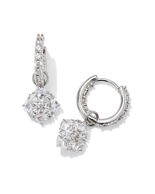 Kendra Scott Dira Convertible Silver Crystal Huggie Earrings in White Crystal