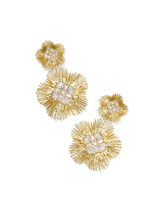 Kendra Scott Dira Gold Crystal Statement Earrings in White Mix