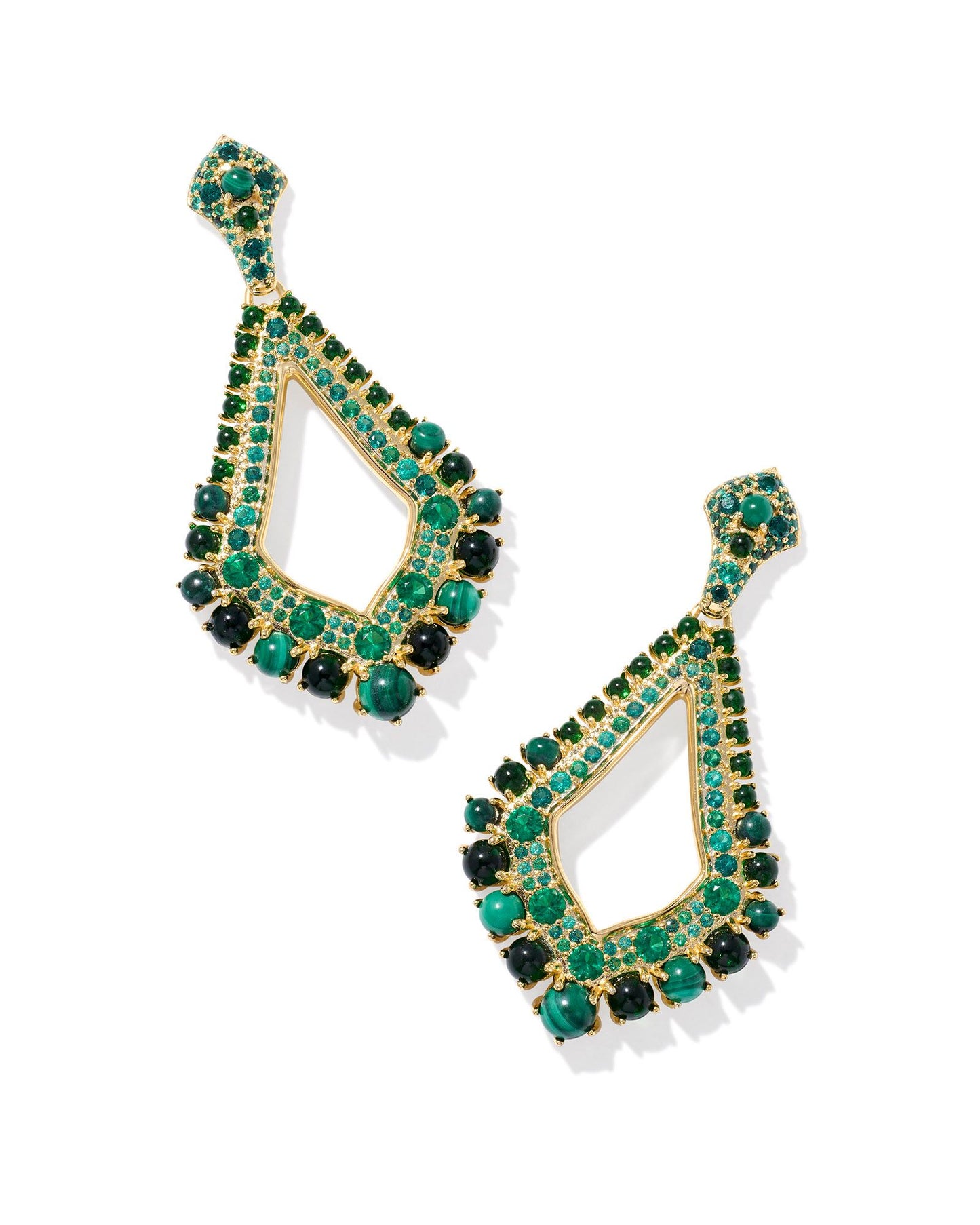 Kendra Scott Krista Statement Earrings Gold Green Mix