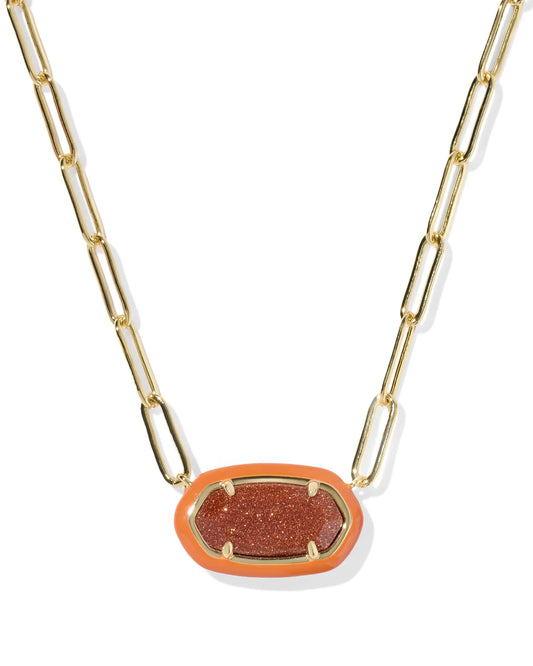 Kendra Scott Elisa Enamel Frame Paperclip Necklace Gold Orange Goldstone