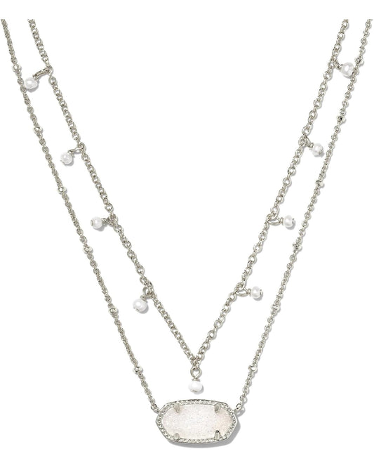 Kendra Scott Elisa Pearl Multi Strand Necklace Silver Iridescent Drusy
