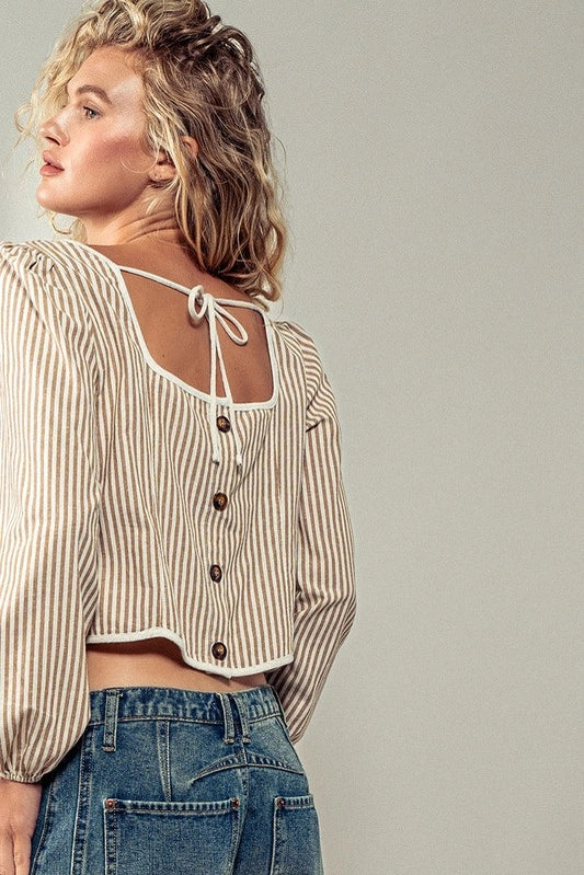 Cream & Tan Buttoned Crop Shirt