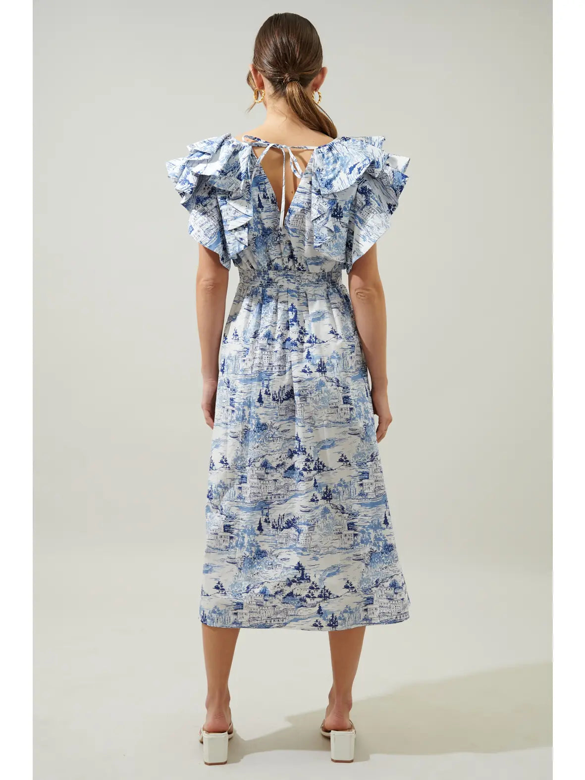 Francine Toile Sky Ruffle Tiered Sinclair Midi Dress