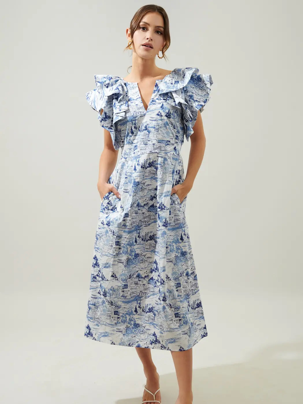 Francine Toile Sky Ruffle Tiered Sinclair Midi Dress