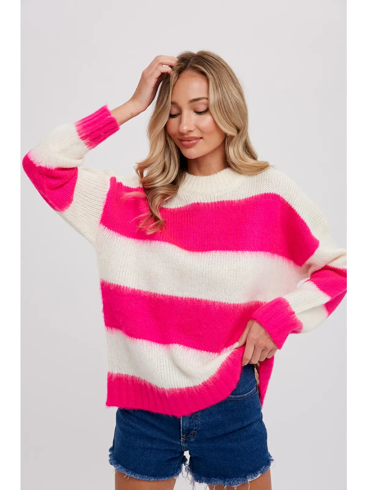 Orchid Fuzzy Stripe Pullover Sweater