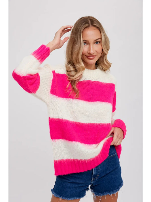 Orchid Fuzzy Stripe Pullover Sweater