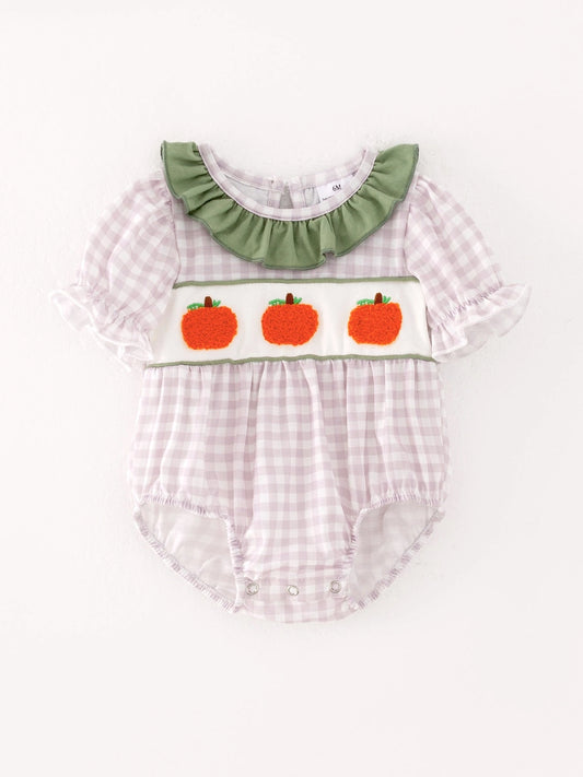 Girls Fall Harvest Pumpkin Patch Chenille Romper