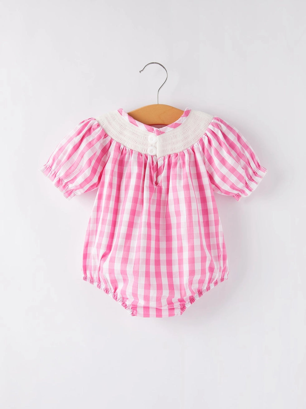 Pink Gingham Horse Embroidered Collar Romper