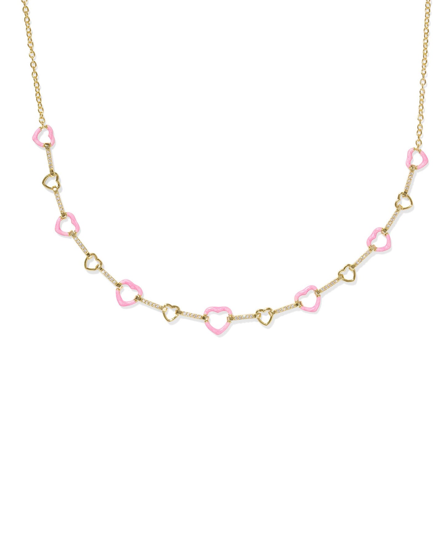 Kendra Scott Haisley heart Strand Necklace Gold Pink Pearlescent Enamel